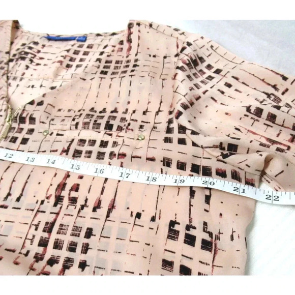 Apt 9 V Neck 3/4 Zip Front Long Sleeve Blouse Peach Stripe w/ Gold Accents Sz Lg - Picture 6 of 7